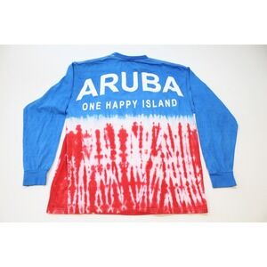 Aruba One Happy Island Shirt Mens Medium Multicolor T Shirt Tye Dye Long Sleeve